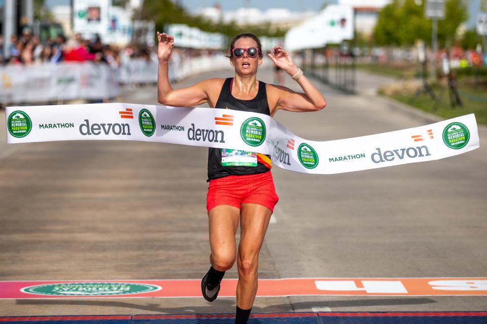 Kristi Coleman finishes first with a time of 2:51:36 during the Oklahoma City Memorial Marathon on Sunday.