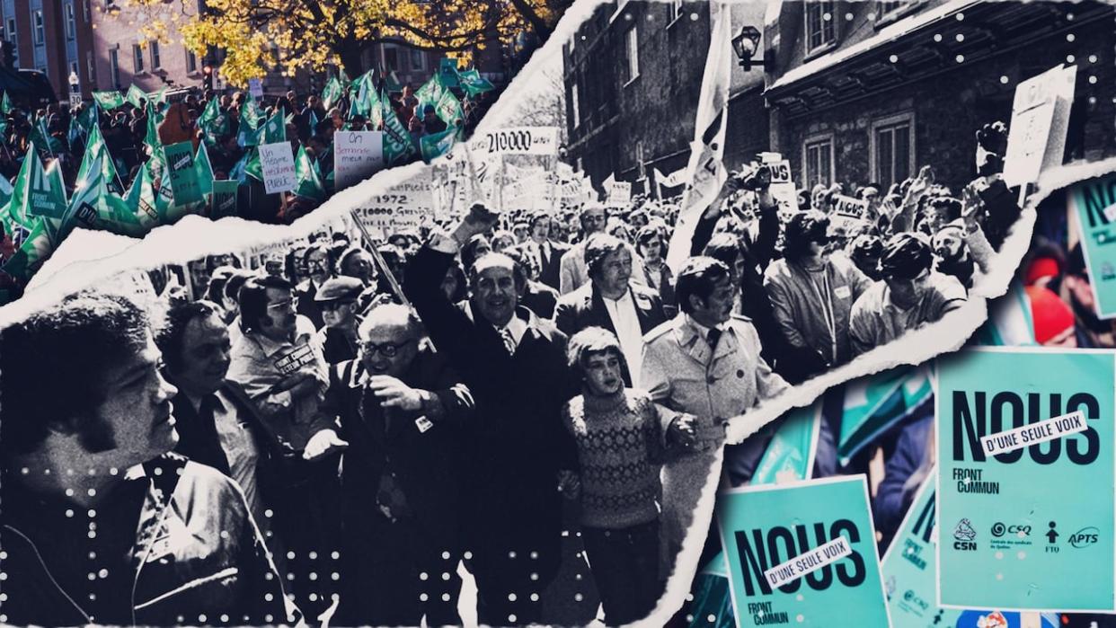 Thousands of public sector workers with the common front took to the streets in 1972 to demand better wages and working conditions. On Monday, several thousand workers with the common front are expected to hit the picket line. (CSN archives. - image credit)