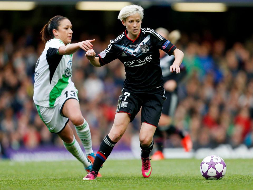 Megan Rapinoe competes for Lyon in the 2013 UEFA Womens Champions League Final.