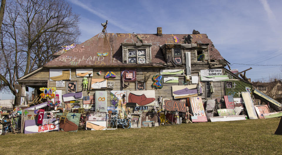 The "Obstruction of Justice" house at the Heidelberg Project, which burned to the ground early in the morning of Friday, May 3, 2013.