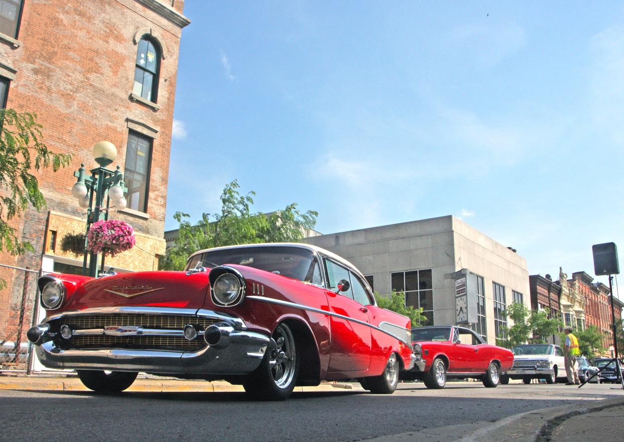 Classic cars arrive in downtown Adrian on June 13, 2017, during the Back to the Bricks car show tour. Adrian will once again welcome the Michigan-based car show back to the Maple City in June 2023, when the 13th annual promo tour comes to Adrian, June 9.