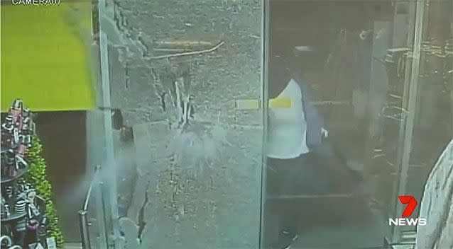 Two men smashed their way into the store with a hammer. Source: 7 News