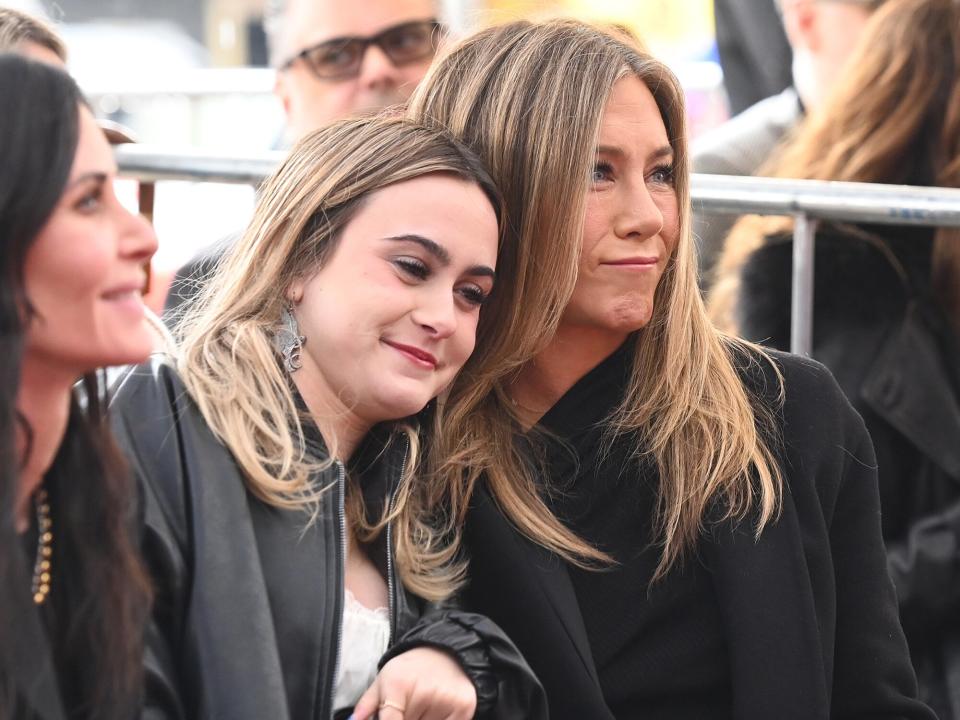 Coco Arquette and Jennifer Aniston at the star ceremony where Courteney Cox is honored with a star on the Hollywood Walk of Fame on February 27, 2023 in Los Angeles, California