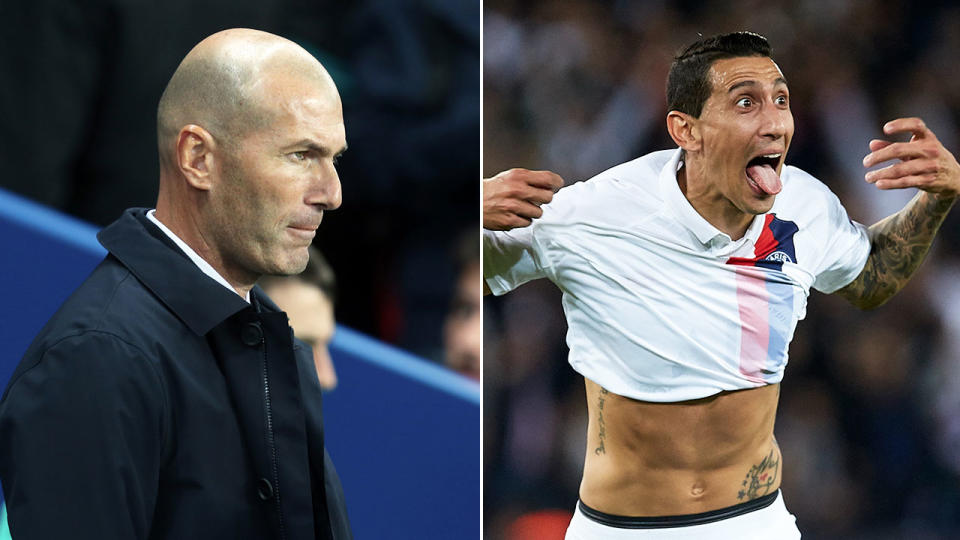 A brace for Angel Di Maria (right) guided PSG to a big win over Zinedine Zidane's Real Madrid.