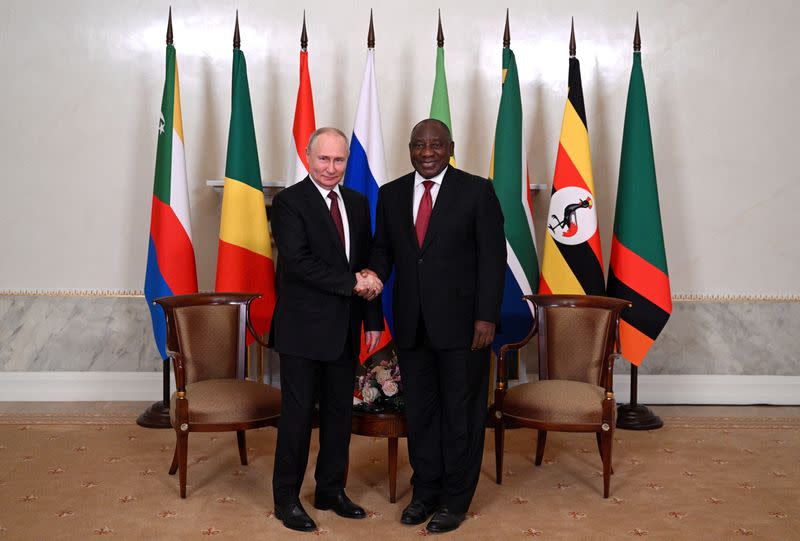 Russian President Vladimir Putin meets with South African President Cyril Ramaphosa in Saint Petersburg