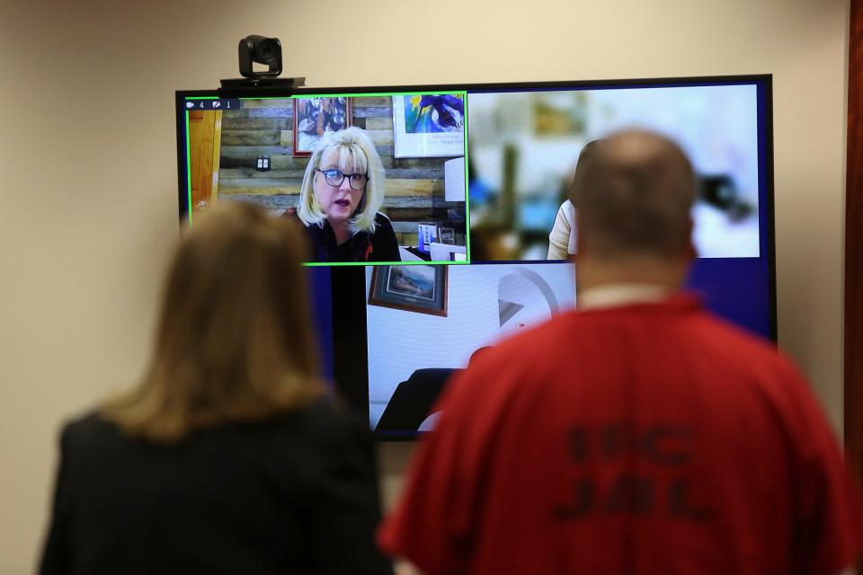 Tammy Betts, Cynthia Betts sister-in-law, speaks to Asbury Perkins during his sentencing in Circuit Judge Dan Vaughn’s courtroom on Thursday, Dec. 8, 2022, in Vero Beach. “The absolute most troubling and disturbing thing to me was your lack of remorse for taking her life,” Betts said. “Her life was not yours to take.”