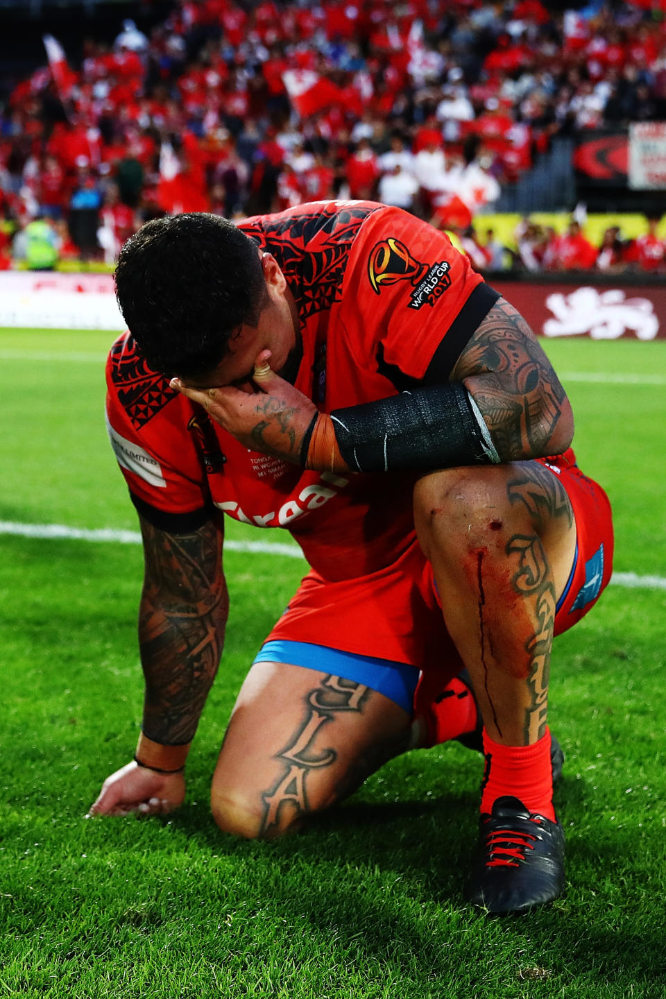 Andrew Fifita is inconsolable after the final whistle