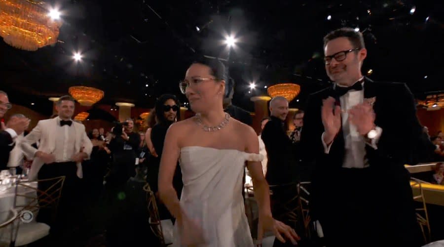 Ali Wong and Bill Hader Share a Kiss at the 2024 Golden Globes After Hitting Red Carpet Separately