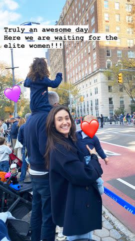 <p>Emmy Rossum/Instagram</p> Rossum brought her two children to the N.Y.C. marathon on Sunday