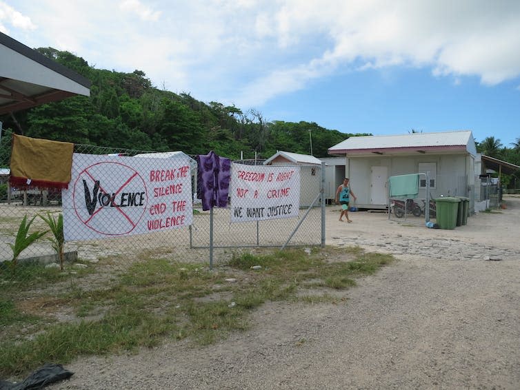 <span class="caption">Protests outside a refugee resettlement compound.</span> <span class="attribution"><span class="source">Julia Morris, 2016.</span></span>