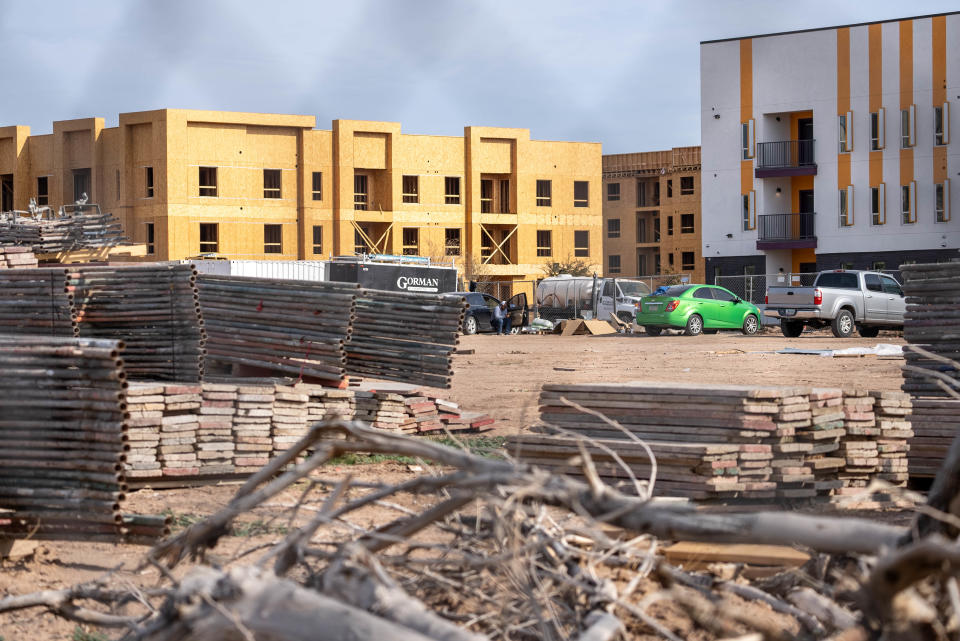 A view of the construction site for Harmony at the Park, an affordable housing project, near Interstate 10 and Van Buren Street in Phoenix, Ariz. on Dec. 2, 2022.