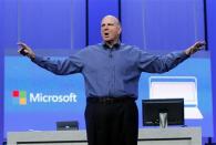 Microsoft Chief Executive Steve Ballmer gestures during his keynote address at the Microsoft "Build" conference in San Francisco, California in this June 26, 2013 file photo. REUTERS/Robert Galbraith/Files