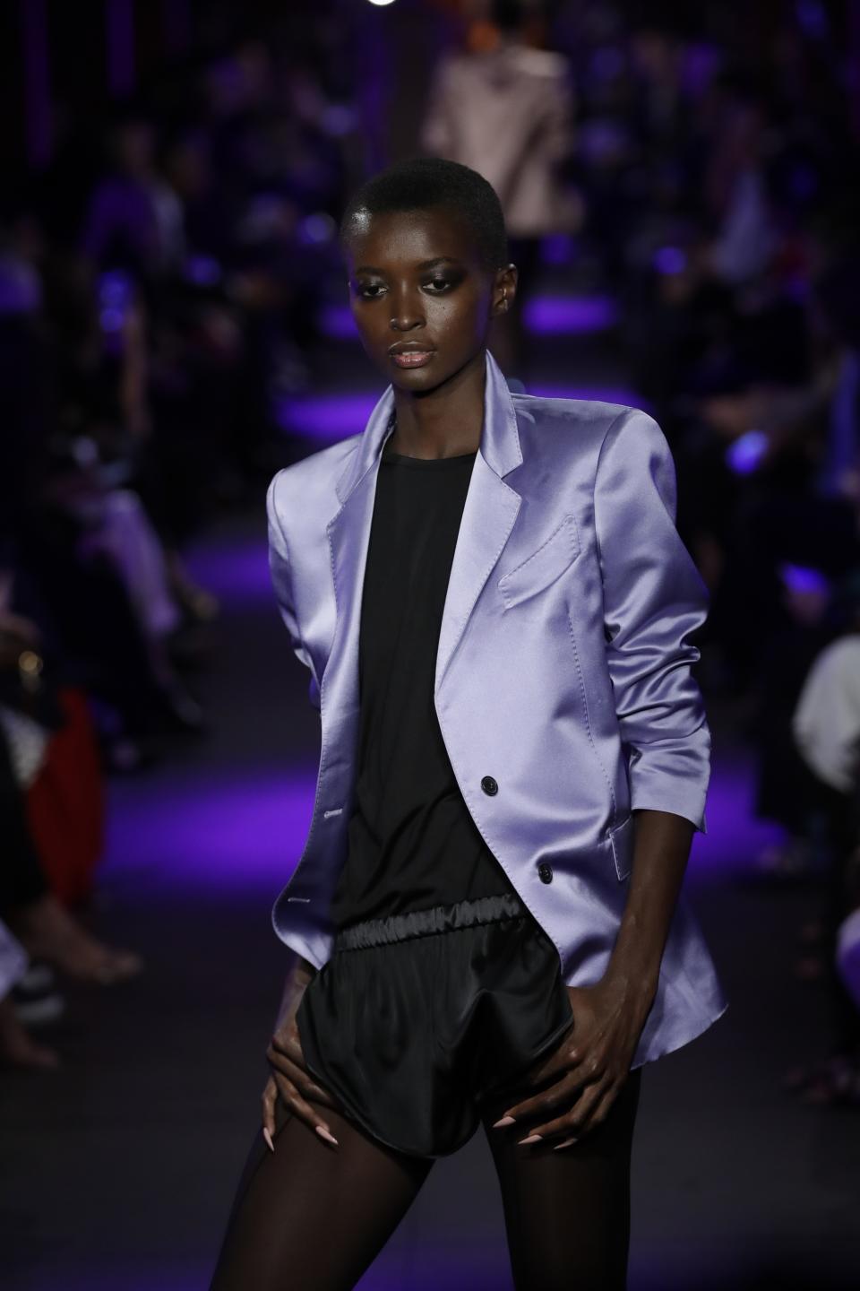 Fashion from the Tom Ford collection is modeled Monday, Sept. 9, 2019, in New York. (AP Photo/Frank Franklin II)