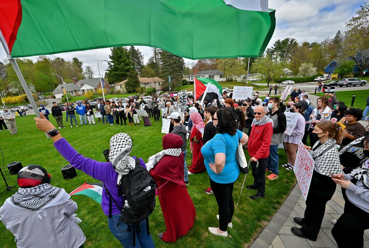 Protesters called for ceasefire and divestment.