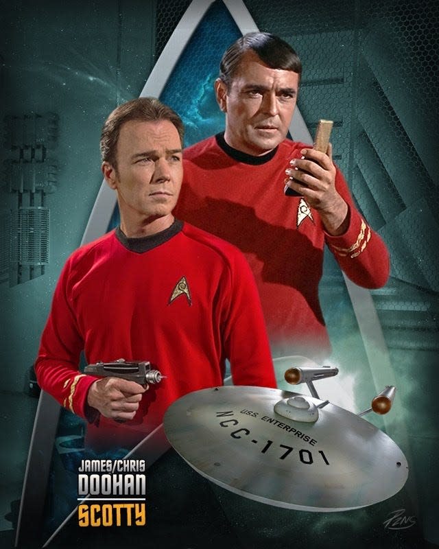 Chris Doohan (left) played Scotty in the web series "Star Trek Continues," a role which his late father James Doohan (right) played in the original "Star Trek."