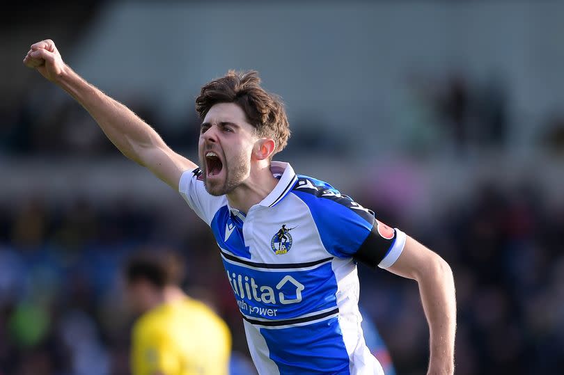 Antony Evans celebrates scoring during his first season with Bristol Rovers -Credit:Ryan Hiscott/JMP