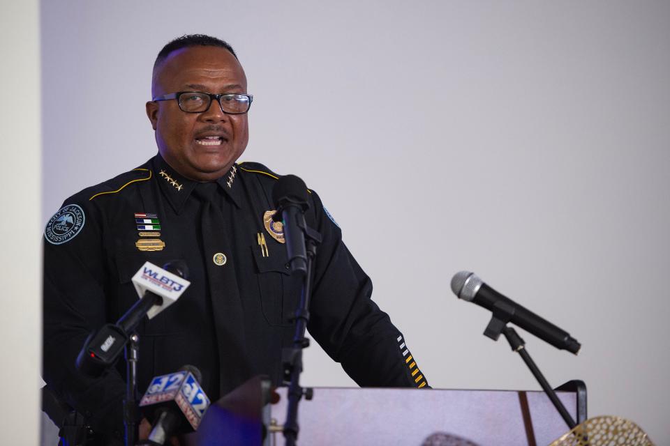 Jackson Police Department Chief of Police Joseph Wade speaks during the State of the City address at The Rookery in Jackson, Miss., on Thursday, Oct. 26, 2023.