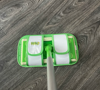 Reviewer's Swiffer with mop pad attached