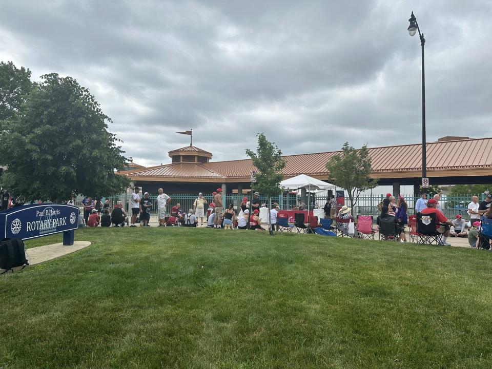 Hundreds of supporters were lined up along a harbor of Lake Michigan in Racine to get into the park where Trump will speak.