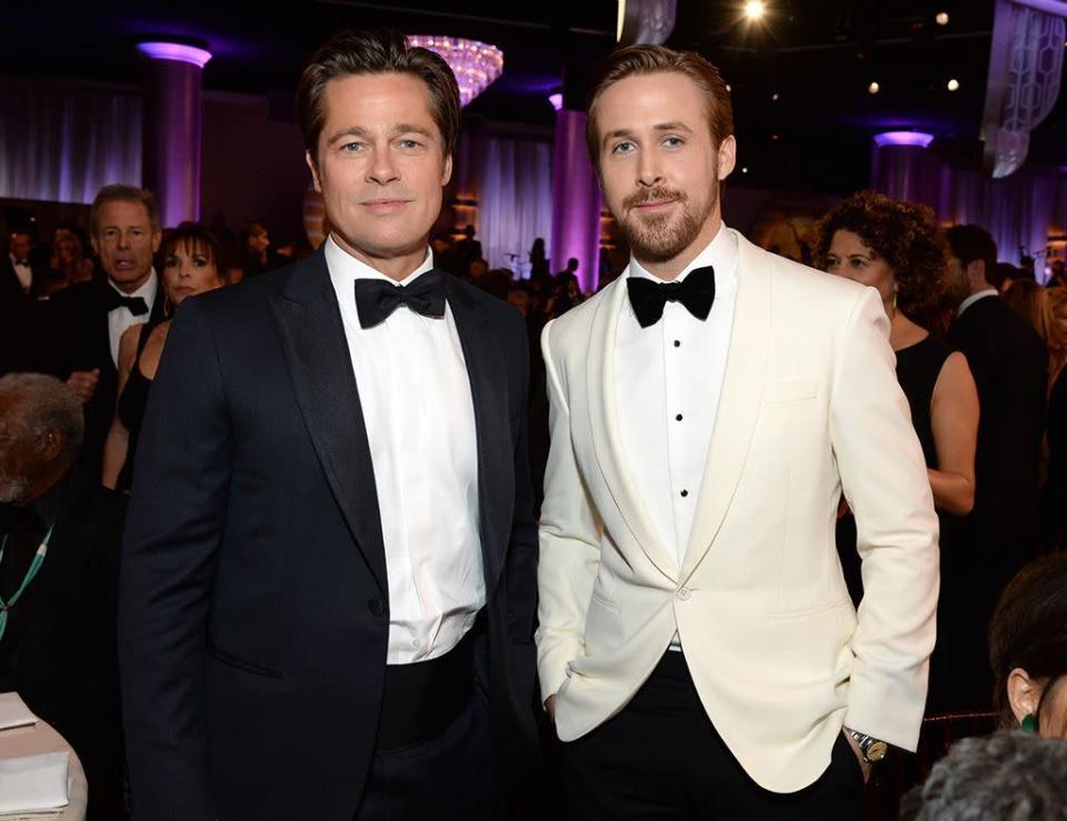 <p>Die Co-Stars aus „The Big Short“, Brad Pitt und Ryan Gosling“ posieren zusammen bei den Golden Globes, wo der Film für einige Auszeichnungen nominiert war, darunter die für den Besten Film. <i>(Bild: Michael Kovac/Getty Image)</i> </p>