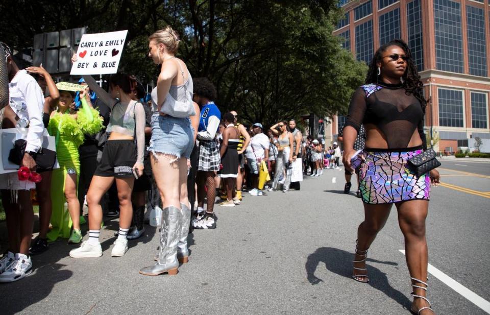 Fans line up outside Bank of America Stadium ahead of the Beyoncé concert as part of the Renaissance World Tour on Wednesday, Aug. 9, 2023. 