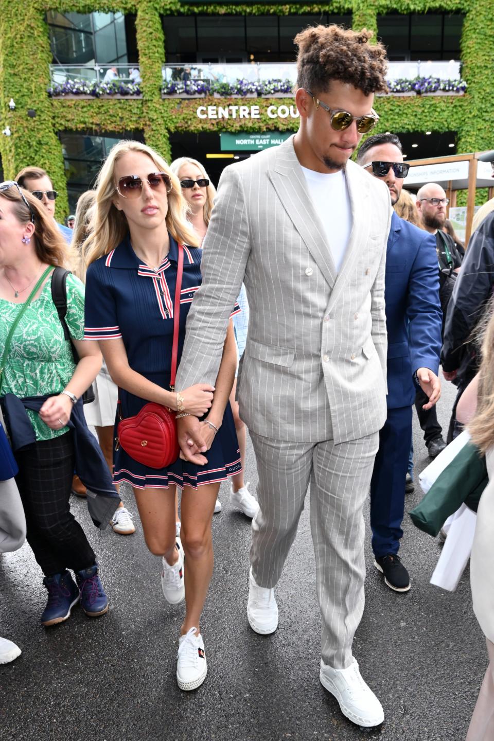 LONDON, ENGLAND - JULY 05: Patrick Mahomes and Brittany Mahomes attend day five of the Wimbledon Tennis Championships at the All England Lawn Tennis and Croquet Club on July 05, 2024 in London, England. (Photo by Karwai Tang/WireImage)