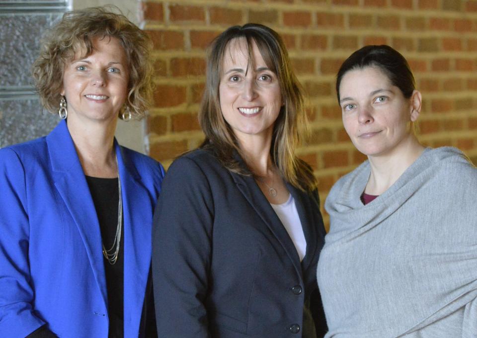 Blue Zone team members, from left, Shannon Wohlford, engagement lead, Jennifer Eberlein, community program manager, and Ashley Lawson, policy advocate, are shown in a January 2019 photo.