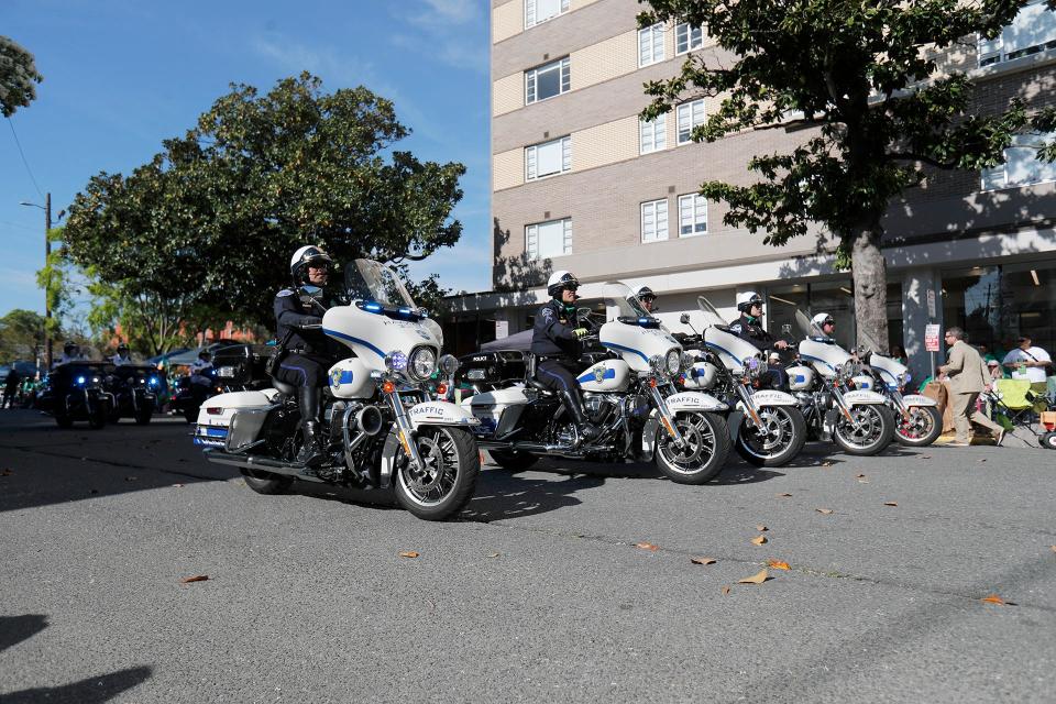 The Savannah Police Department starts the annual Savannah St. Patrick's Day Parade on Friday March 17, 2023.