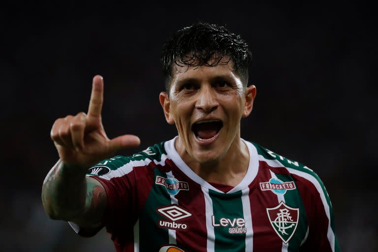 Germán Cano festeja su gol durante el partido por Copa Libertadores que disputan Fluminense y River Plate.