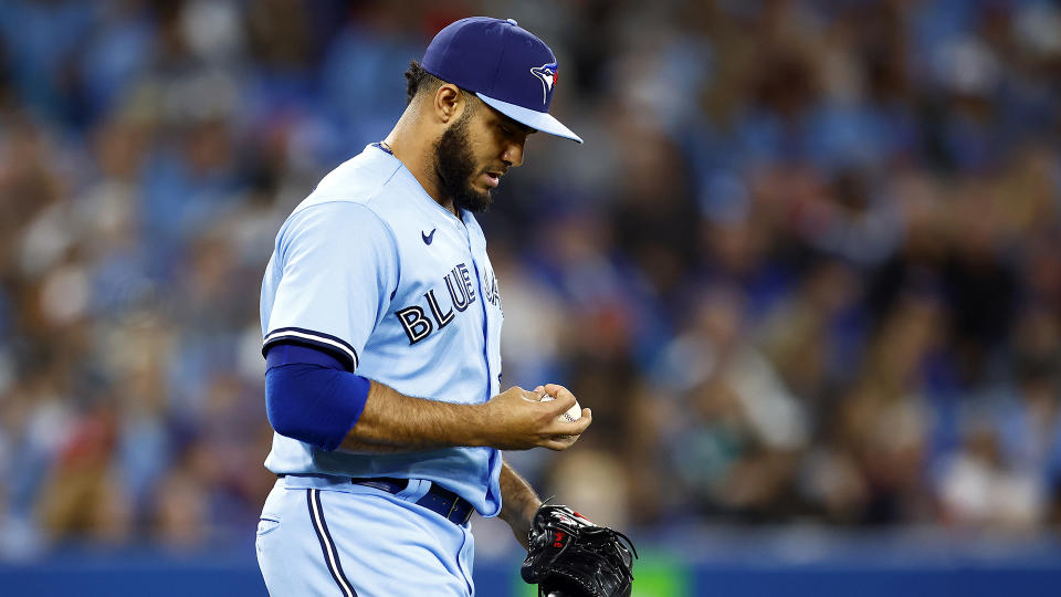 Blue Jays reliever Yimi Garcia is having the most difficulty missing bats this season. (Photo by Vaughn Ridley/Getty Images)