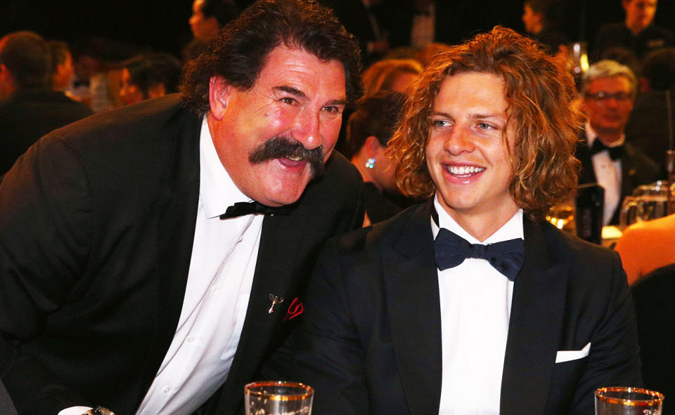 Robert DiPierdomenico poses with Nat Fyfe at the Brownlow Medal in 2015.  (Photo by Michael Dodge/AFL Media/Getty Images)