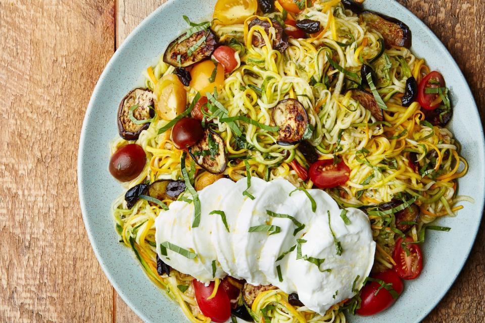 Zucchini "Noodles" with Eggplant and Tomatoes