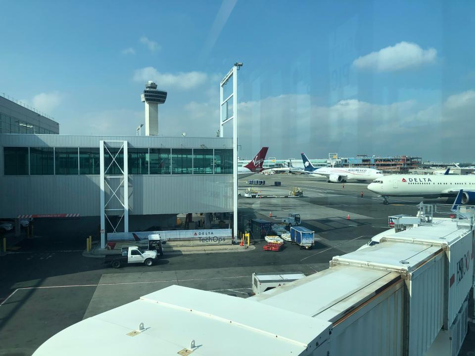 Virgin Atlantic, Delta Air Lines and Aeromexico aircraft seen from JFK Terminal 4 on Sept. 12, 2022.