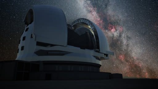 An artist's impression released by the European Southern Observatory (ESO) on June 11, 2012 shows the European Extremely Large Telescope (E-ELT) in Chile's Atacama Desert. Astronomers in Chile using a powerful telescope have observed what appears to be evidence of the existence of dark galaxies, the European Southern Observatory (ESO) announced Wednesday