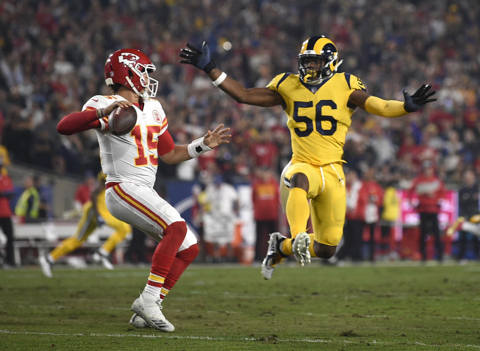 Patrick Mahomes turned the ball over five times … yet the Chiefs lit up the Rams for 51 points in a loss. (AP)