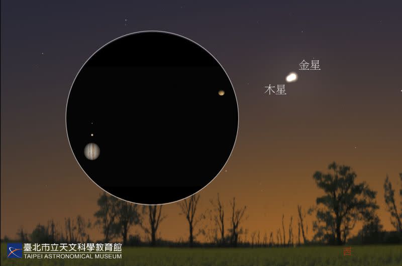 ▲夜空中將有近10年最精彩的「金星合木星」現象，即使在有光害的地方也輕易可見。（圖／台北市立天文館提供）