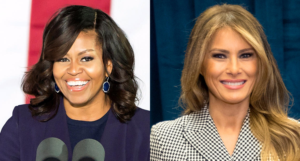 A controversial new story compares Melania Trump to Michelle Obama. (Photos: Getty Images)