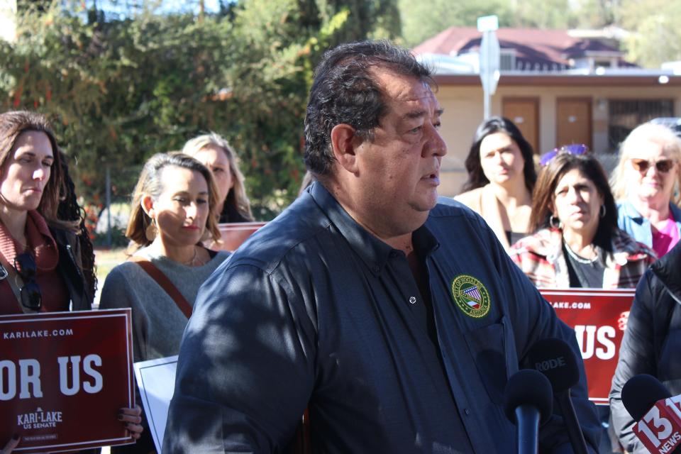 Nogales Mayor Jorge Maldonado speak at Kari Lake's “Mama Bear Border Tour" in Nogales on Nov. 21, 2023.