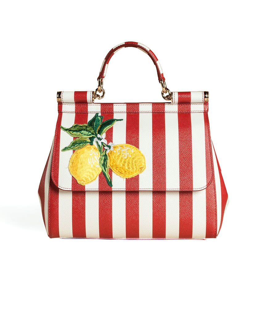 Dolce & Gabbana Medium Sicily Bag in Printed Dauphine Leather with Embroidery