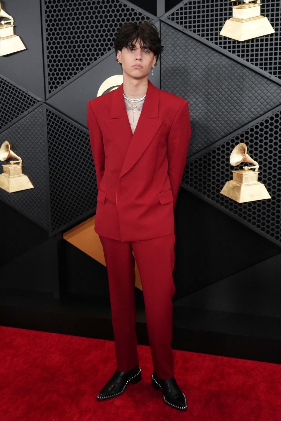 Landon Barker arrives at the 66th annual Grammy Awards on Feb. 4, 2024, in Los Angeles. In a now-deleted TikTok video, Barker opened up about his Tourette syndrome.