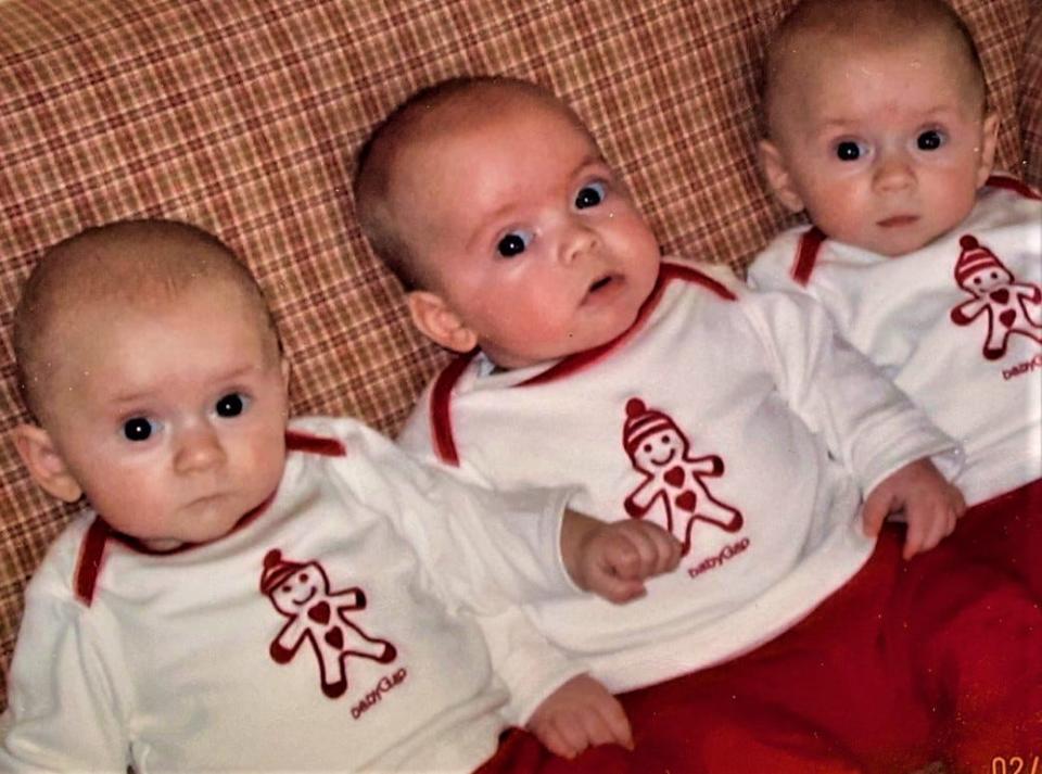 Griffin, Connor and Matthew Wehr in 2004 in South Boston when they were 3 months old. They moved to Marshfield in 2006.