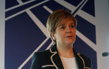 FILE PHOTO: Scotland's First Minister Nicola Sturgeon speaks at the official opening of the recently completed section of the M8 motorway near Glasgow, Scotland August 14, 2017. REUTERS/Russell Cheyne/File Photo