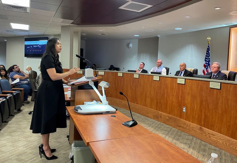 Valerie Chacon, the deputy city attorney for Hobbs, speaks before the city commission, in Hobbs