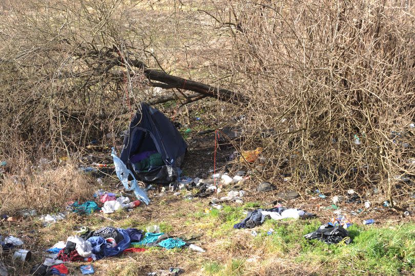 An abandoned tent that was used by a homeless person in Scunthorpe, 2019