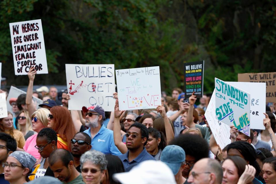 Counterprotesters rally&nbsp;in Roxbury before marching.