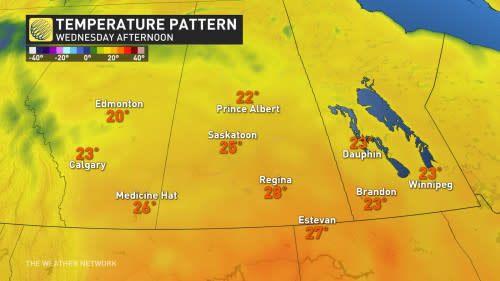 Prairies forecast temperature Wednesday PM June 6 2024