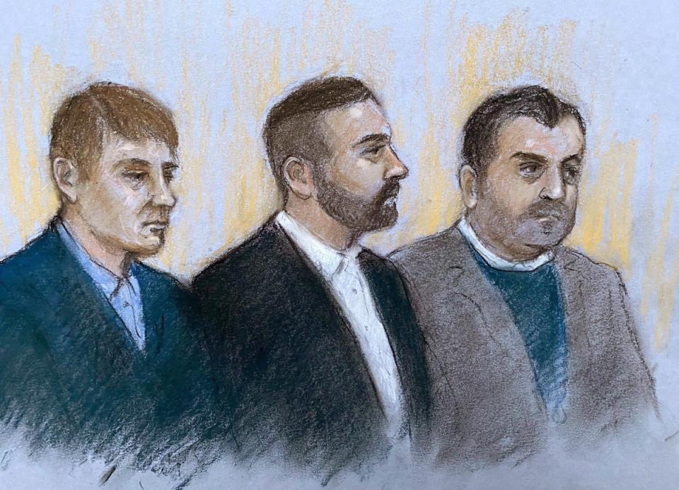 (left to right) Michael Jones, Fred Sines and Bora Guccuk in court (PA)