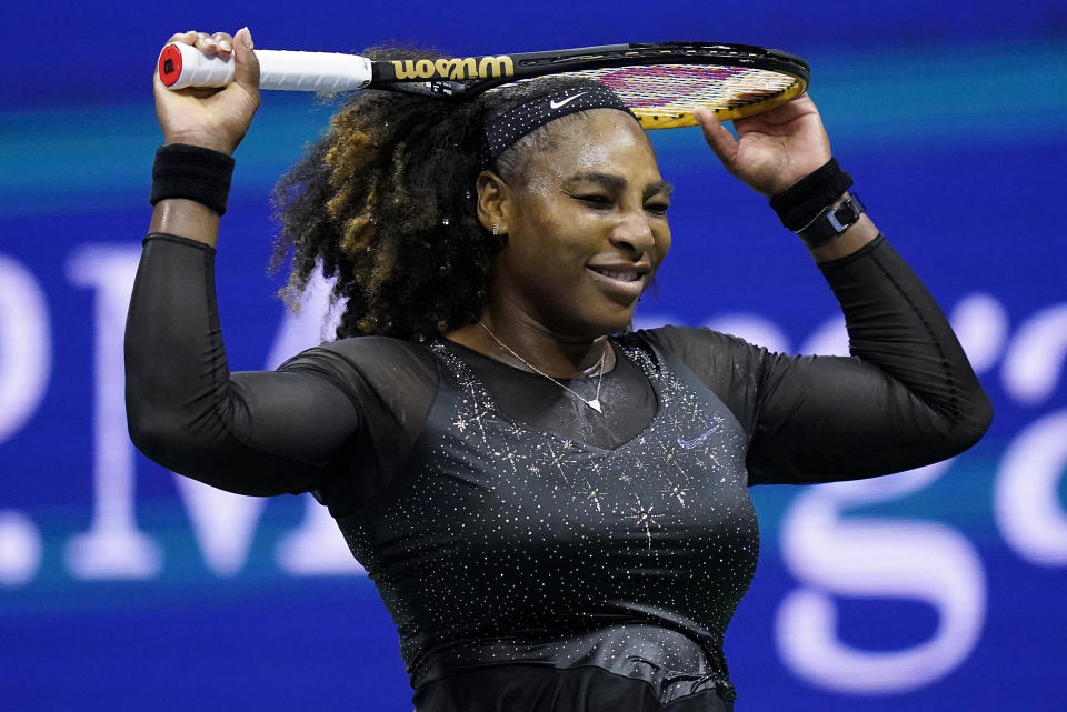 FILE - Serena Williams, of the United States, reacts during a match at the U.S. Open tennis championships, Sept. 2, 2022, in New York. Williams and Ruby Bridges will be inducted into the National Women’s Hall of Fame next year. The Hall of Fame in Seneca Falls, New York announced the latest honorees on Thursday, Nov. 16, 2023. (AP Photo/Charles Krupa, file)