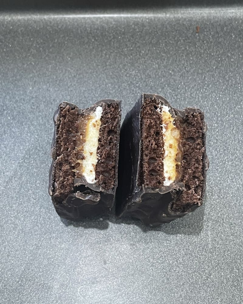 Kazbar Hostess snack cut open on baking sheet