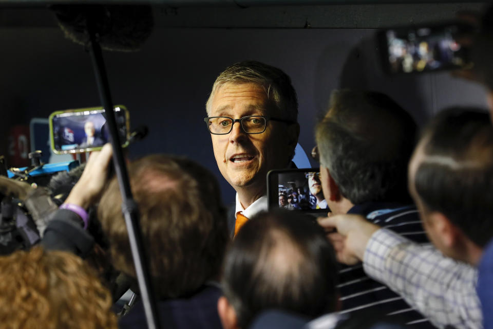 HOUSTON, TX - OCTOBER 17:  President of Baseball Operations and General Manager of the Houston Astros Jeff Luhnow addresses the media prior to the Game Four of the American League Championship Series against the Boston Red Sox at Minute Maid Park on October 17, 2018 in Houston, Texas.  (Photo by Tim Warner/Getty Images)